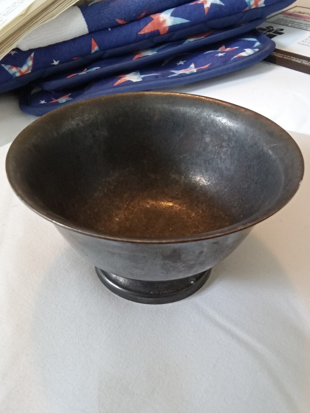 #1524 Vintage Metal Pedestal Bowl - Dark Pewter Finish